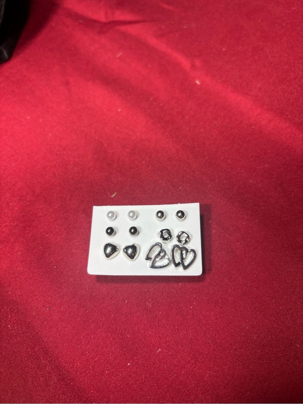 6 New Silver Tone Heart and Stud Earring Set